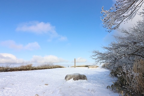 雪の積もる六甲山最高峰